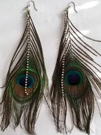 Pauwen veren met strass strengen hang oorbellen, Sieraden, Tassen en Uiterlijk, Oorbellen, Met strass, Groen, Overige materialen