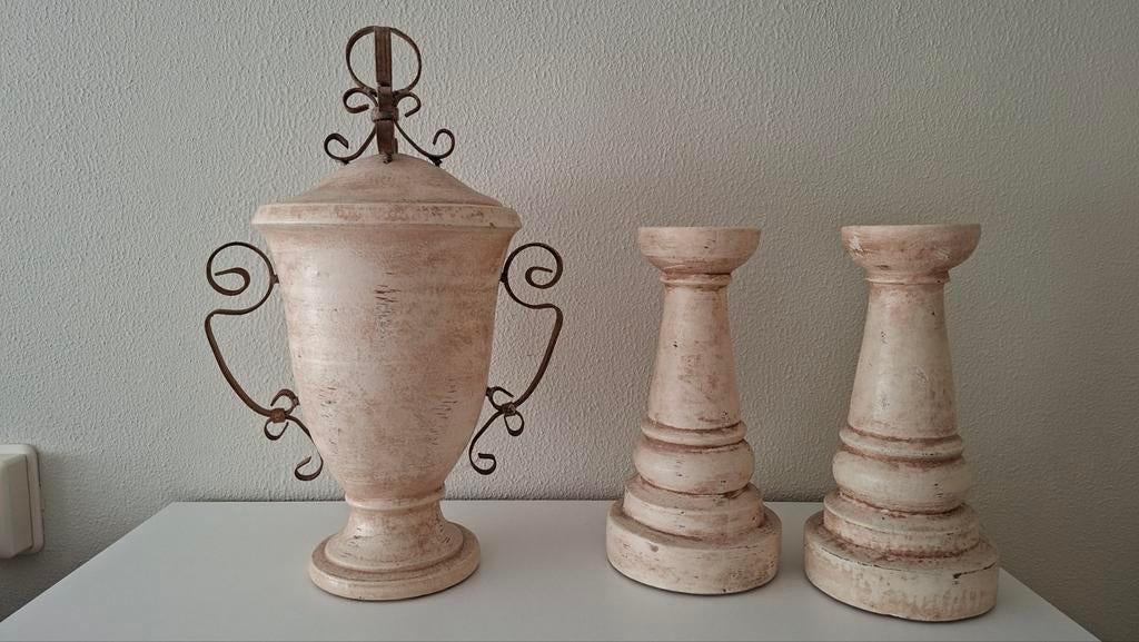 Decoratie kaarskandelaar en  vaas/ urnen, Ophalen of Verzenden, Overige materialen, Minder dan 25 cm