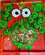 Kunst abstract modern  oranje groen goud veel verf carin art, Ophalen of Verzenden