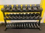 Complete dumbbell set 2.5–30 kg + 3-laags rek (Muscle Power), Ophalen, Zo goed als nieuw, Dumbbell