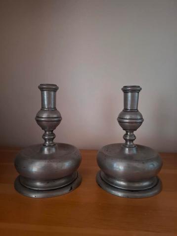 Vintage Tinnen Kaarsenhouders - Set van 2 beschikbaar voor biedingen
