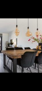 Robuuste eettafel + 6 draaibare velvet stoelen, Ophalen, 200 cm of meer, 50 tot 100 cm, Zo goed als nieuw