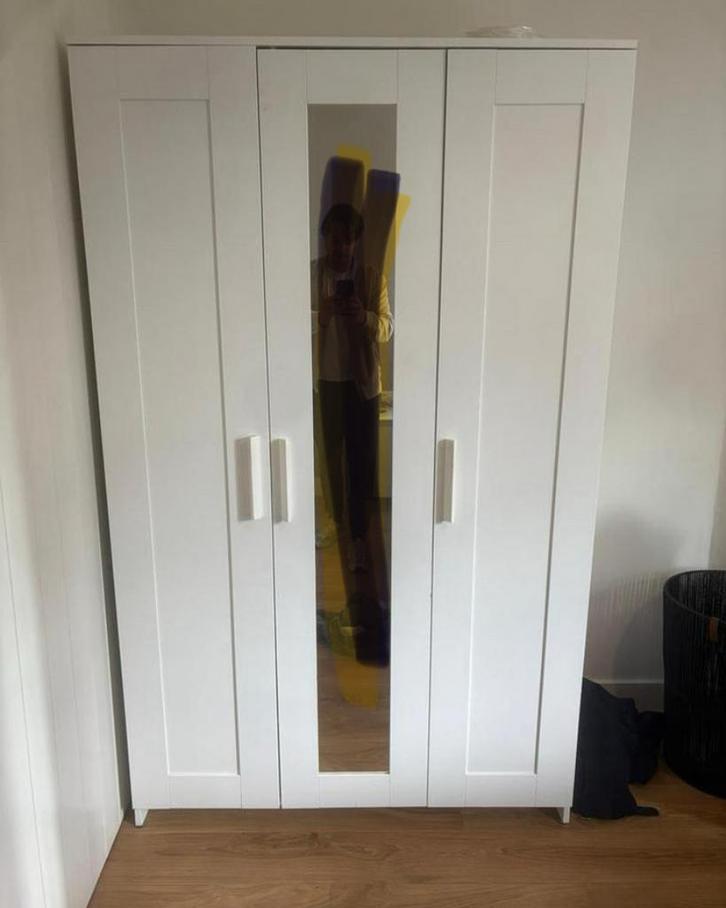 Witte Kledingkast met Spiegel - Amsterdam, Huis en Inrichting, Kasten | Vitrinekasten, Zo goed als nieuw, 150 tot 200 cm, 100 tot 150 cm