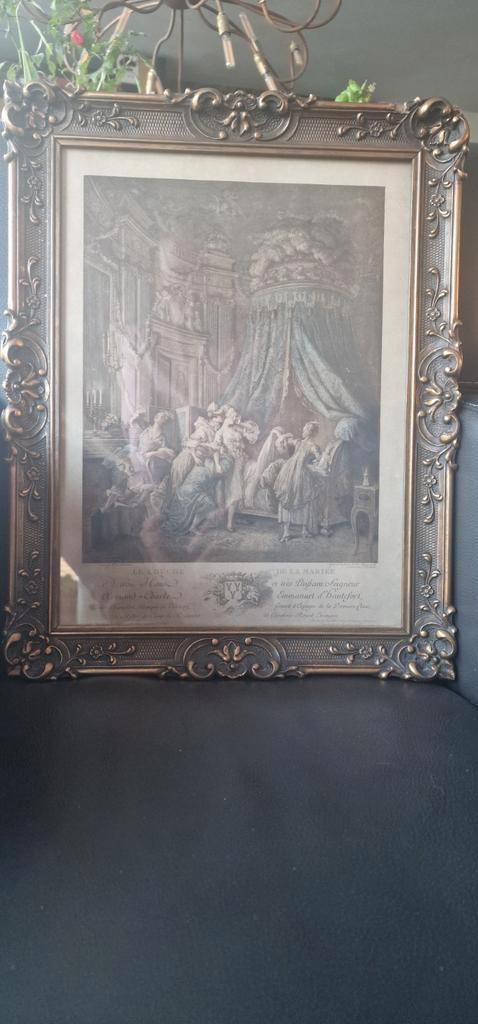 Oude prent in lijst achter glas, Antiek en Kunst, Kunst | Etsen en Gravures, Ophalen of Verzenden