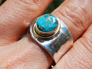Vanoli 925 zilver ring koper turquoise maat 18,5 verstelbaar beschikbaar voor biedingen