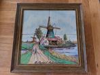 antiek tegel/ tableau Landschap/molen Delfts plateel, Ophalen of Verzenden