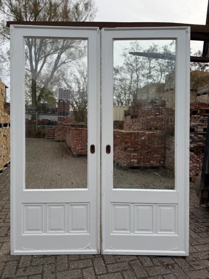 Set schuif / en-suite deuren met glas 211x165cm., Antiek en Kunst, Curiosa en Brocante, Ophalen