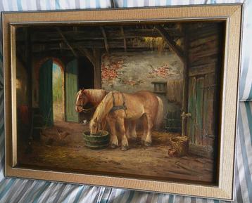 Paarden in de stal ca. 1950 - ges. G. Stevens beschikbaar voor biedingen