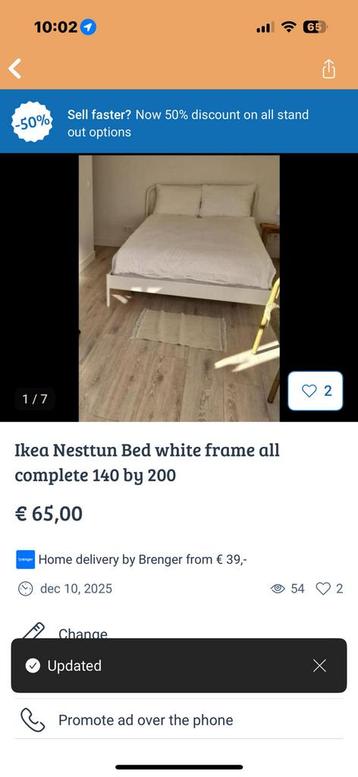 Ikea Nesttun bed frame and complete white 140 by 200 - afbeelding 3