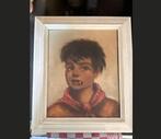 Klassiek Schilderij Jongen met Rode Sjaal - Gesigneerd Portr, Verzenden