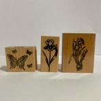 Vintage Houten Stempel Set - Bloemen en Vlinders, Ophalen of Verzenden, Zo goed als nieuw, Houten stempel