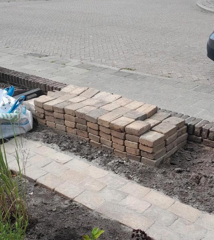 2,5 m2 gele/zandkleur klinkers 20x15 cm, Tuin en Terras, Tegels en Klinkers, Gebruikt, Klinkers, Beton, Ophalen