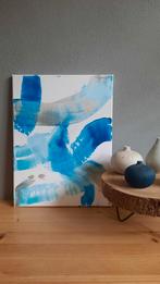 Blauw, zilver abstract schilderij, Ophalen of Verzenden