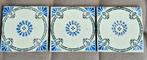 Drie antieke blauw wit groen tegels, Jugendstil, Art Nouveau, Ophalen of Verzenden
