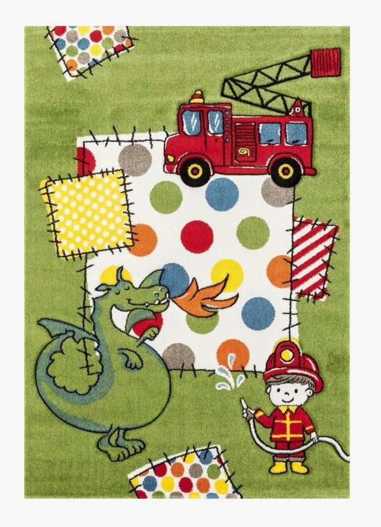 Vloerkleed brandweer - kinderkamer - groen 133 x 190cm, Huis en Inrichting, Stoffering | Vloerbedekking, Ophalen of Verzenden