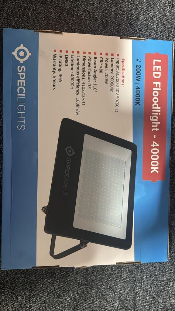 LED Floodlight 4000K, 200W, 20000 Lumen, Energielabel A, Ophalen of Verzenden, Nieuw, Overige typen