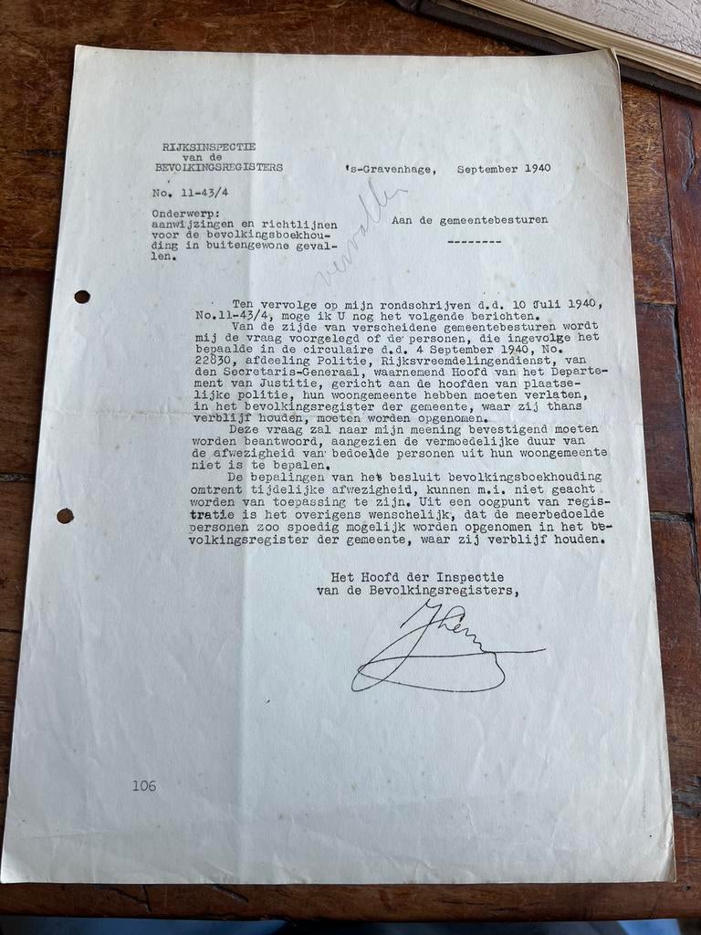 Brief JL Lentz PB Persoonsbewijs registratie personen 1940, Verzamelen, Ophalen of Verzenden, Nederland, Boek of Tijdschrift