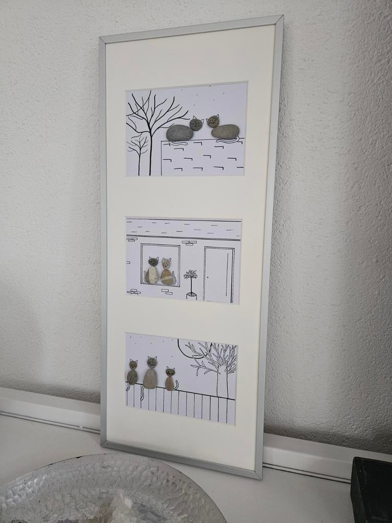 Katten kunst in lijst, Ophalen of Verzenden, Hout, Minder dan 50 cm, Minder dan 50 cm