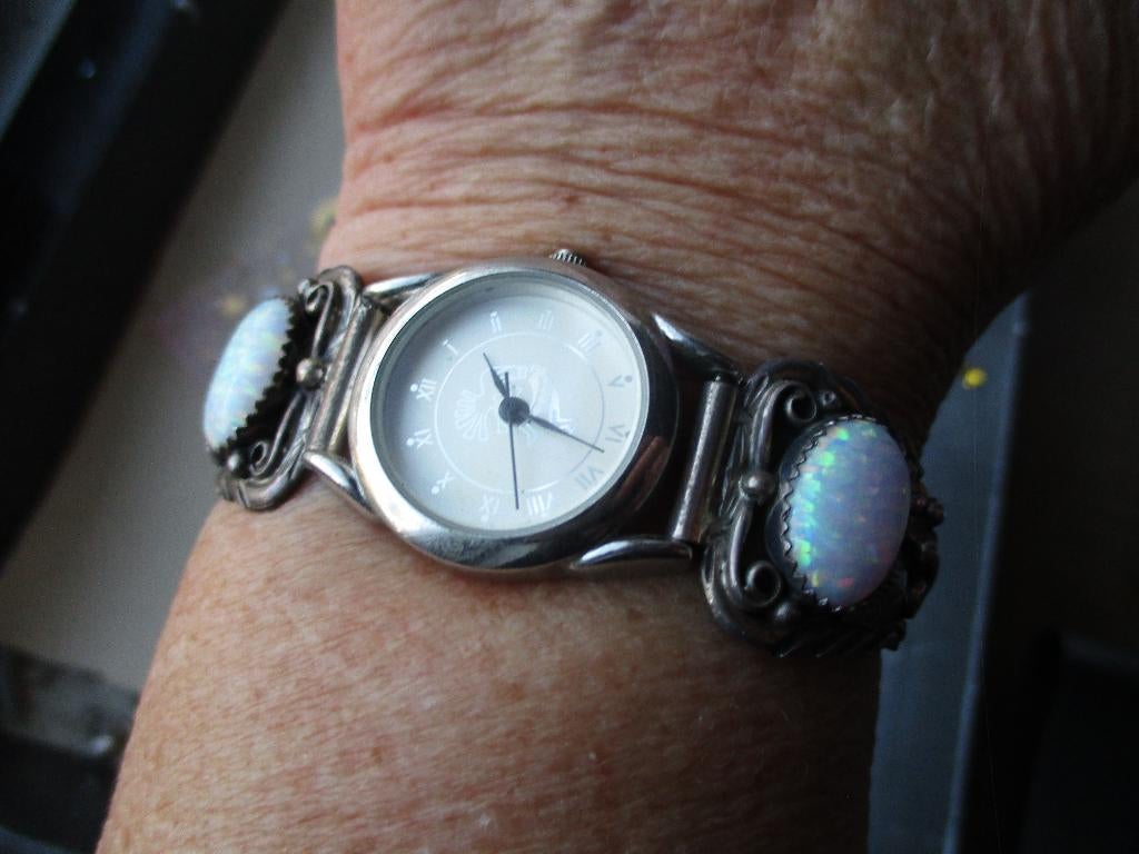 sterling zilveren elastische opaal horloge armband, Ophalen of Verzenden, Nieuw, Zilver, Zilver