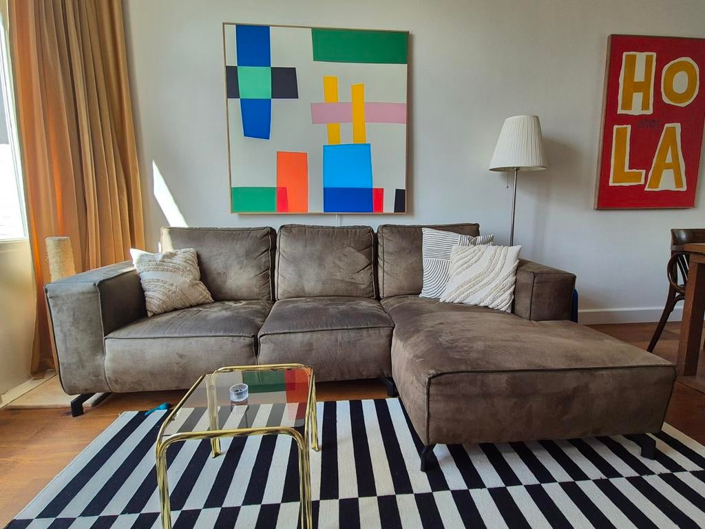 Groen-bruine hoekbank, 240x140cm, Huis en Inrichting, Banken | Bankstellen, Ophalen, Gebruikt, Hoekbank, Driepersoons