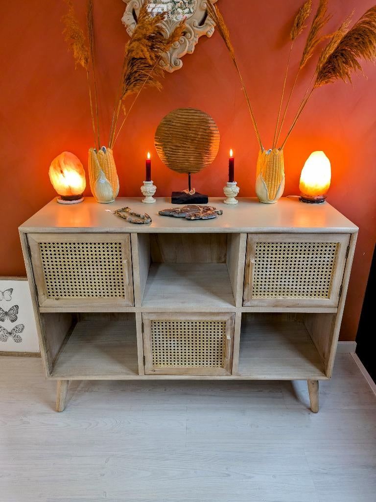 Rotan Webbing Vakkenkast Dressoir, Huis en Inrichting, Kasten | Dressoirs, Ophalen, Overige materialen, 100 tot 150 cm, Zo goed als nieuw