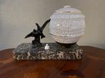 Artdeco bedlampje nachtlampje vogels messing marmer blad, Ophalen of Verzenden