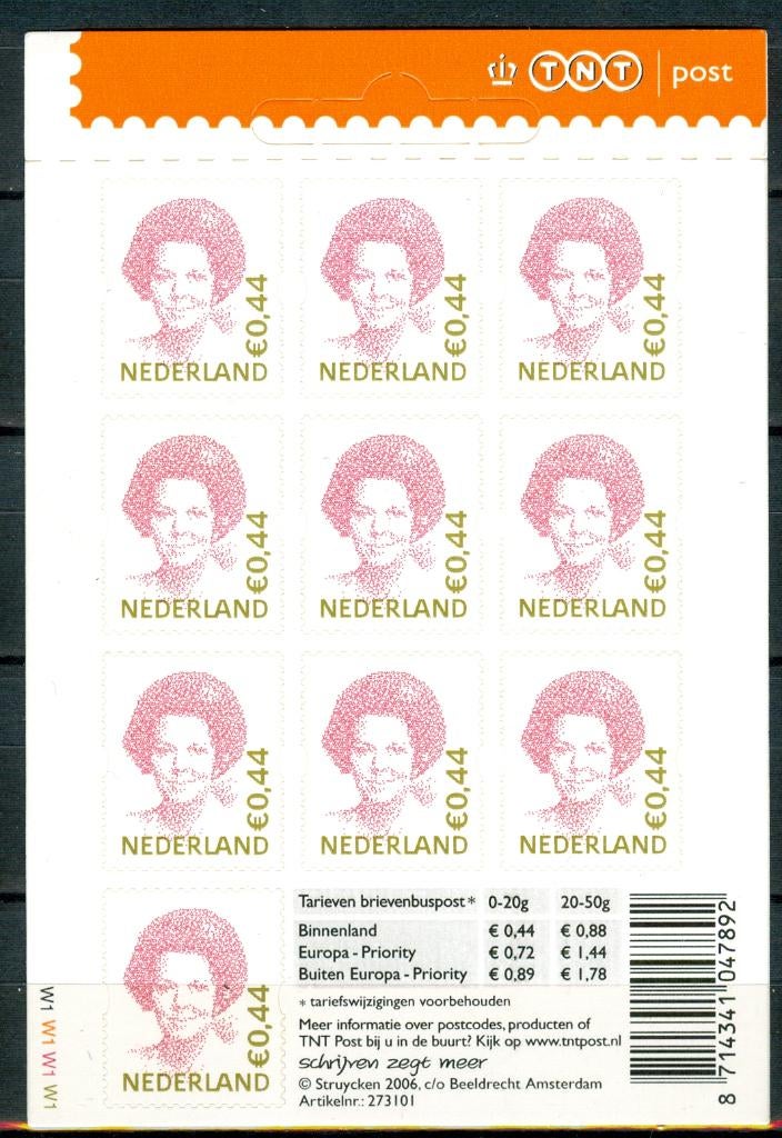 Ned. NVPH Velletje Vb2467Bxx Koningin Beatrix TNT Post 2006, Postzegels en Munten, Postzegels | Nederland, Ophalen of Verzenden