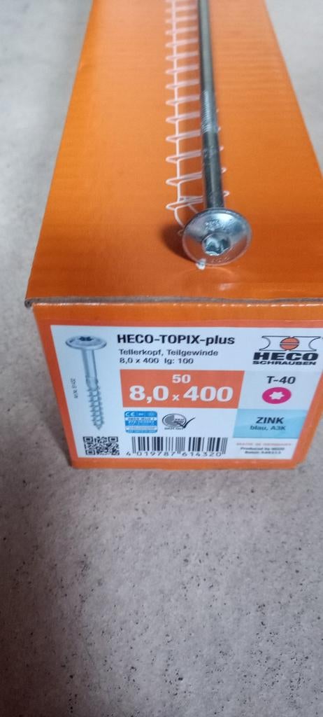 Heco topix tellerkop 8x400, tellerkopf, dakplatschroeven, Doe-het-zelf en Verbouw, IJzerwaren en Bevestigingsmiddelen, Nieuw, Schroeven