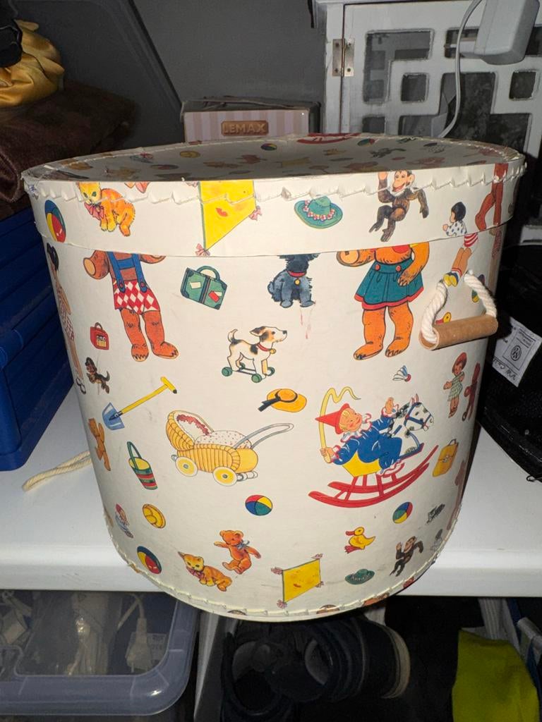Vintage Opbergton Circus/Kinder Thema - Jaren '50/'60 Stijl, Overige materialen, Gebruikt, 50 tot 100 cm, Ophalen of Verzenden