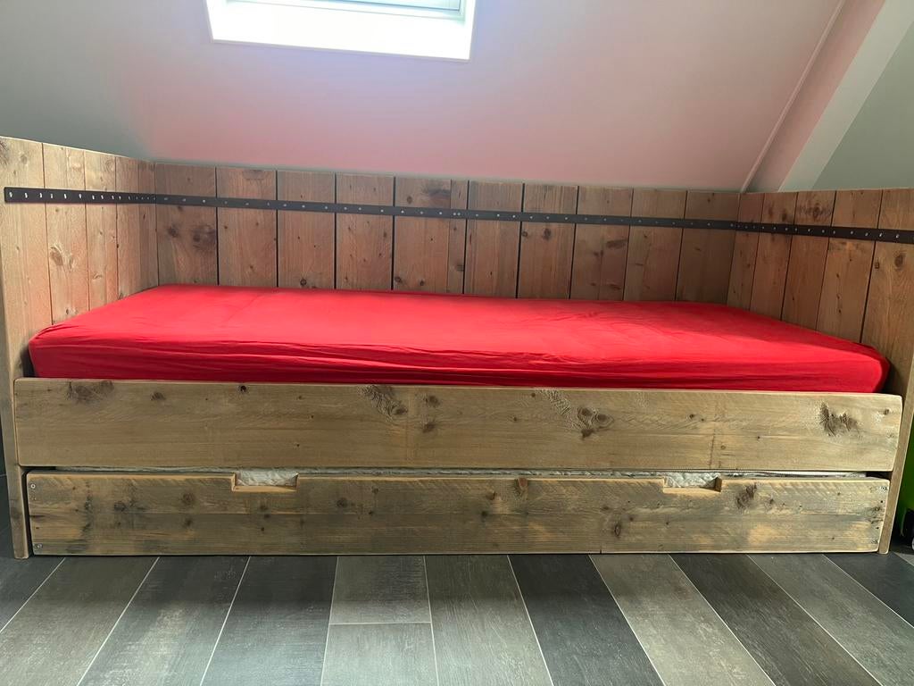 Steigerhouten kinderbed en bureau, Ophalen, 90 cm, Eenpersoons, Steigerhout