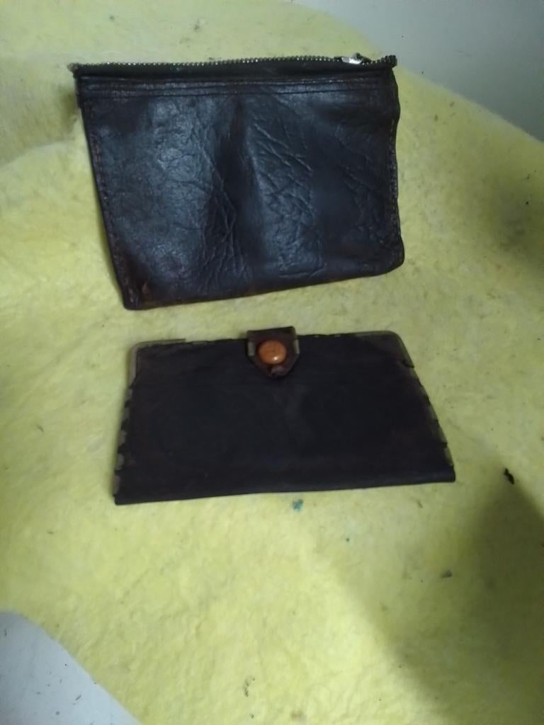 3781) antiek leren tabak zak en geld zakje, Ophalen of Verzenden, Tabaksdoos of Verpakking
