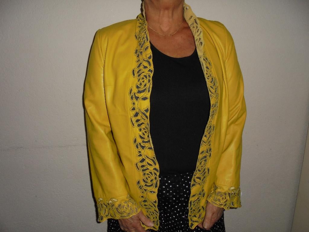 Geel echt leer jasje maat M, Kleding | Dames, Maat 38/40 (M), Geel, Ophalen of Verzenden, Zo goed als nieuw