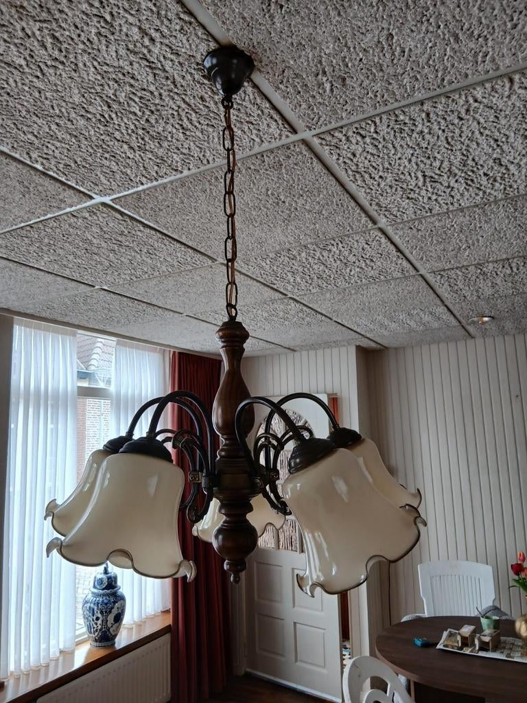 Vintage hanglamp tulpen 5 armen, Ophalen of Verzenden, Gebruikt