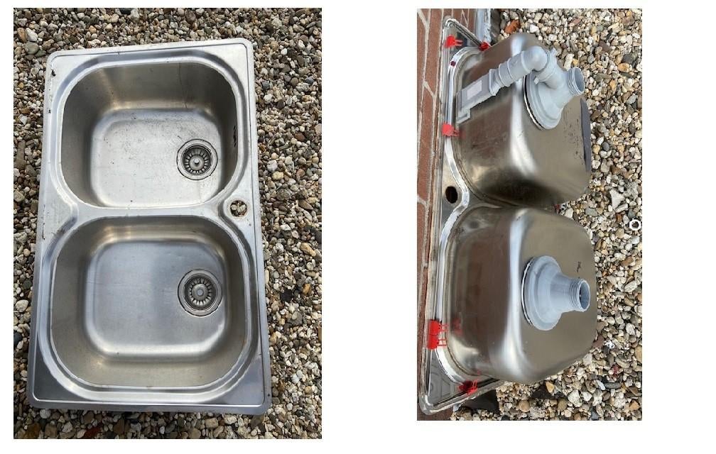 Te koop: Dubbel spoelbak RVS, Gebruikt, Verzenden, 50 tot 100 cm, Minder dan 100 cm