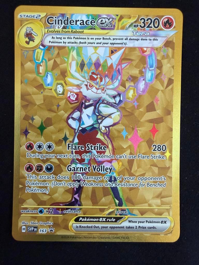 Cinderace ex Tera Gold Full Art Pokémon Kaart, Ophalen of Verzenden, Zo goed als nieuw, Losse kaart, Foil