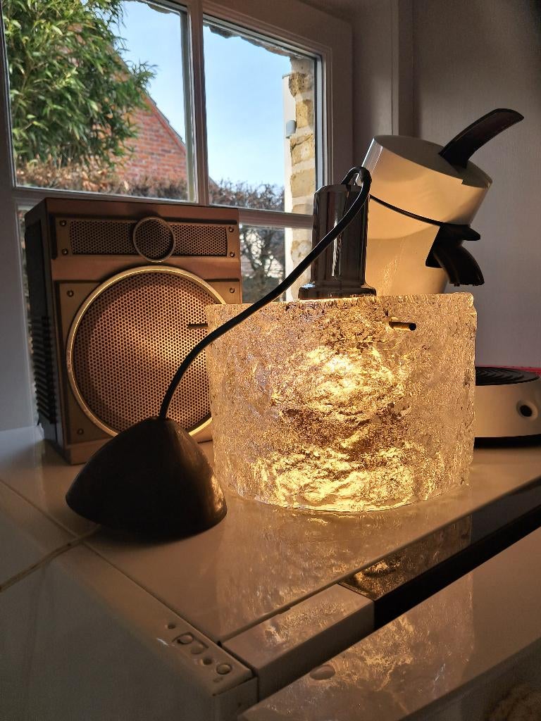 Vintage ijsglas lamp Egon Hillebrand voor Massive, Ophalen of Verzenden
