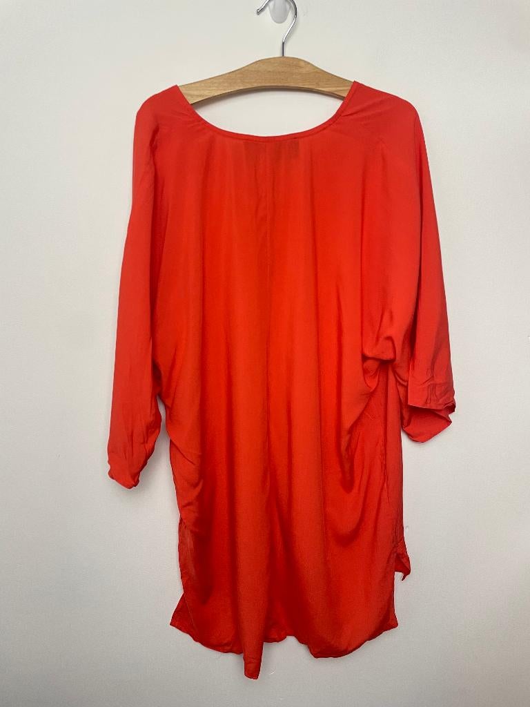 Joline Jolink oranje rode blouse top v-hals maat S, Oranje, Ophalen of Verzenden, Zo goed als nieuw, Korte mouw