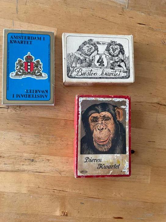 Drie kwartetspellen: Dieren, Beesten en Amsterdam, Verzamelen, Speelkaarten, Jokers en Kwartetten, Ophalen of Verzenden, Gebruikt