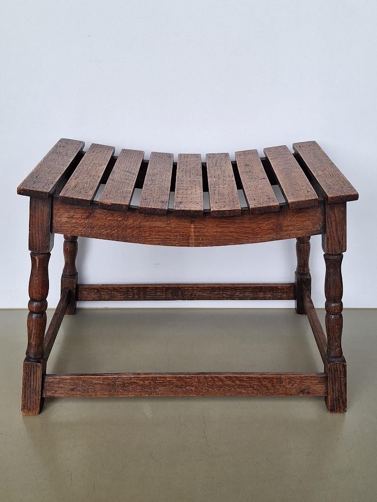 oud antiek houten kruk stool bagagerek latten bankje 31x50cm, Ophalen, Gebruikt, Hout