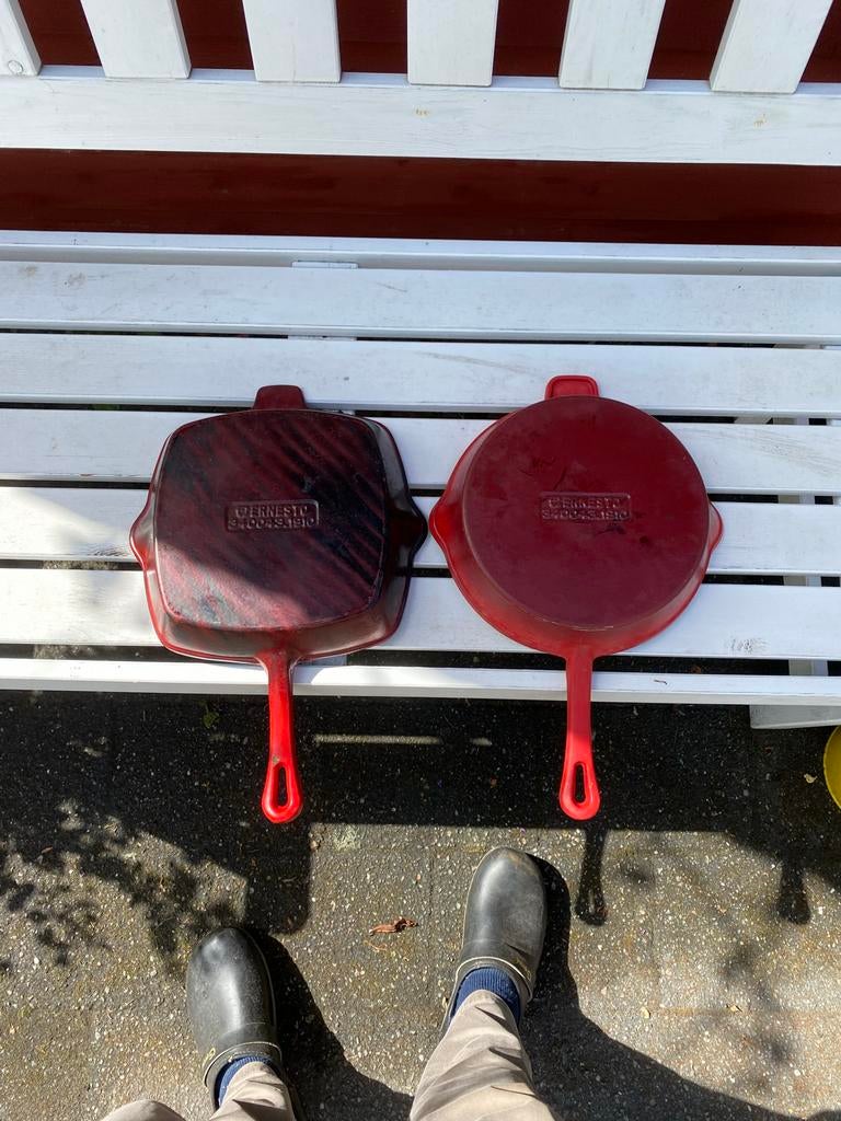 Gietijzeren pannen set van 2, Ophalen of Verzenden, Gebruikt, Gietijzer, Pannenset