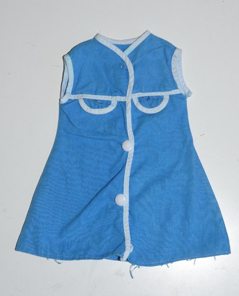 Origineel vintage poppenjurkje blauw wit Retro 60s, Verzenden, Gebruikt, Kleertjes