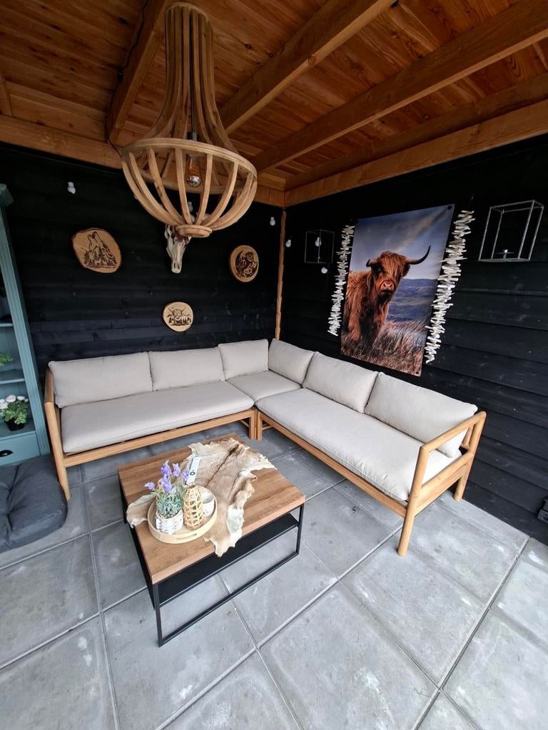 Zo goed als nieuwe Karwei loungeset Jip (licht teak acacia), Tuin en Terras, Ophalen, 5 zitplaatsen, Bank, Zo goed als nieuw