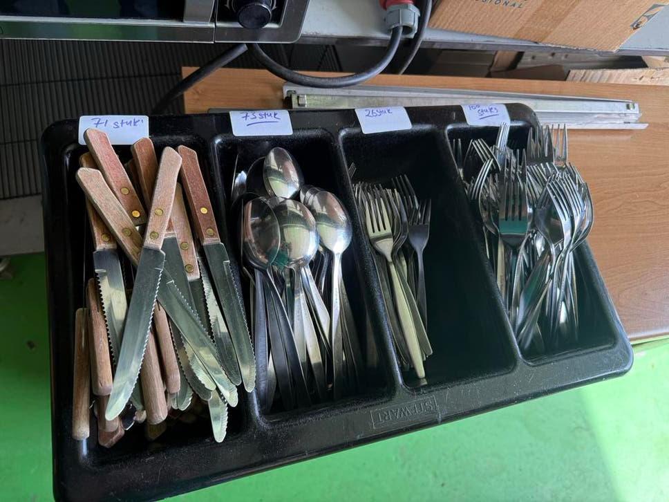 Grote partij bestek bestekbak restaurant pizzeria horeca, Ophalen, Gebruikt, Rvs of Chroom, Los bestek