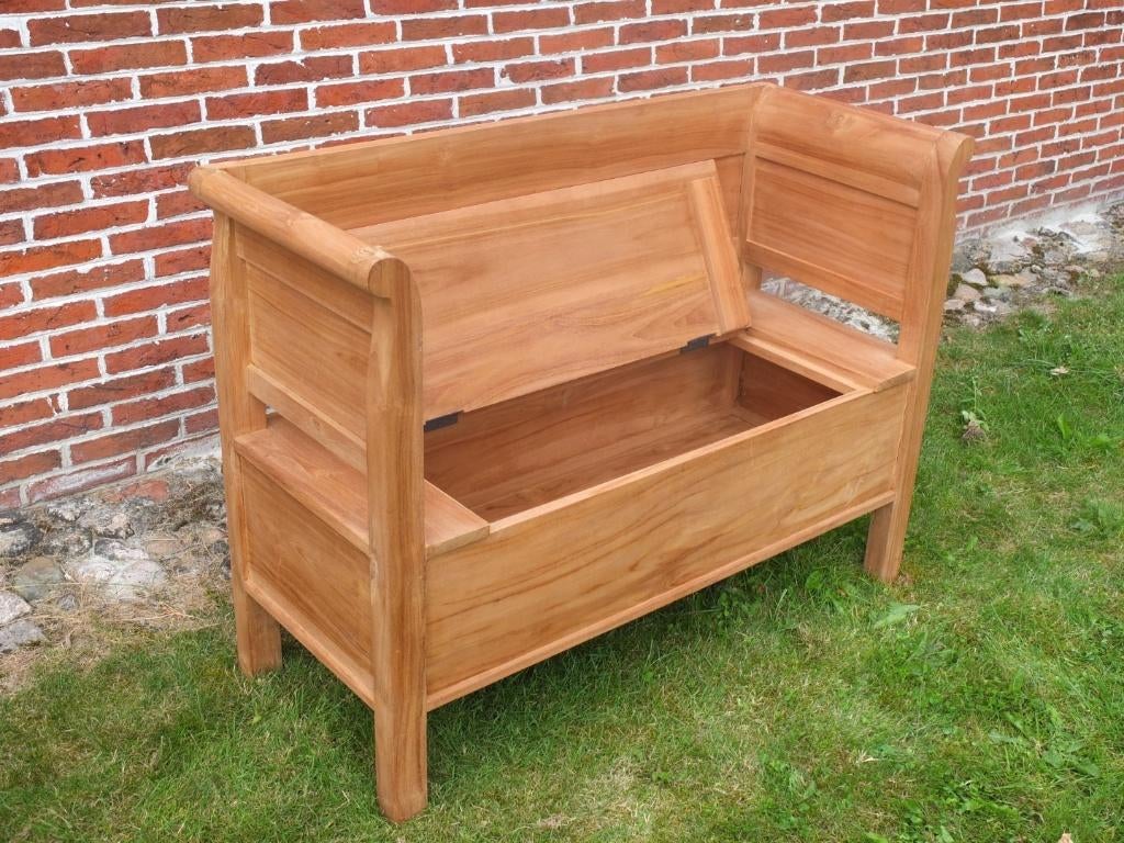 Strakke dichte teak klepbank met armleuning, Verzenden, Nieuw, Teakhout