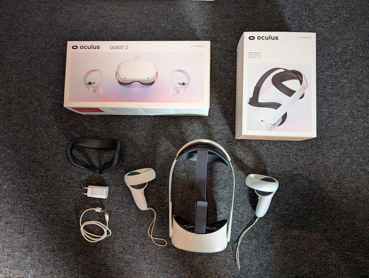 Complete VR Set: Meta Quest 2 128GB + Elite Strap & Doos!, Spelcomputers en Games, Virtual Reality, Gebruikt, Overige platformen