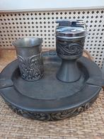 Vintage tinnen rookset, Ophalen, Hout