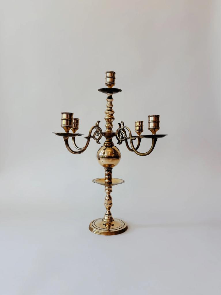 VINTAGE MESSING KANDELAAR | 5-ARMIG, Huis en Inrichting, Woonaccessoires | Kandelaars en Kaarsen, Gebruikt, -, Ophalen of Verzenden