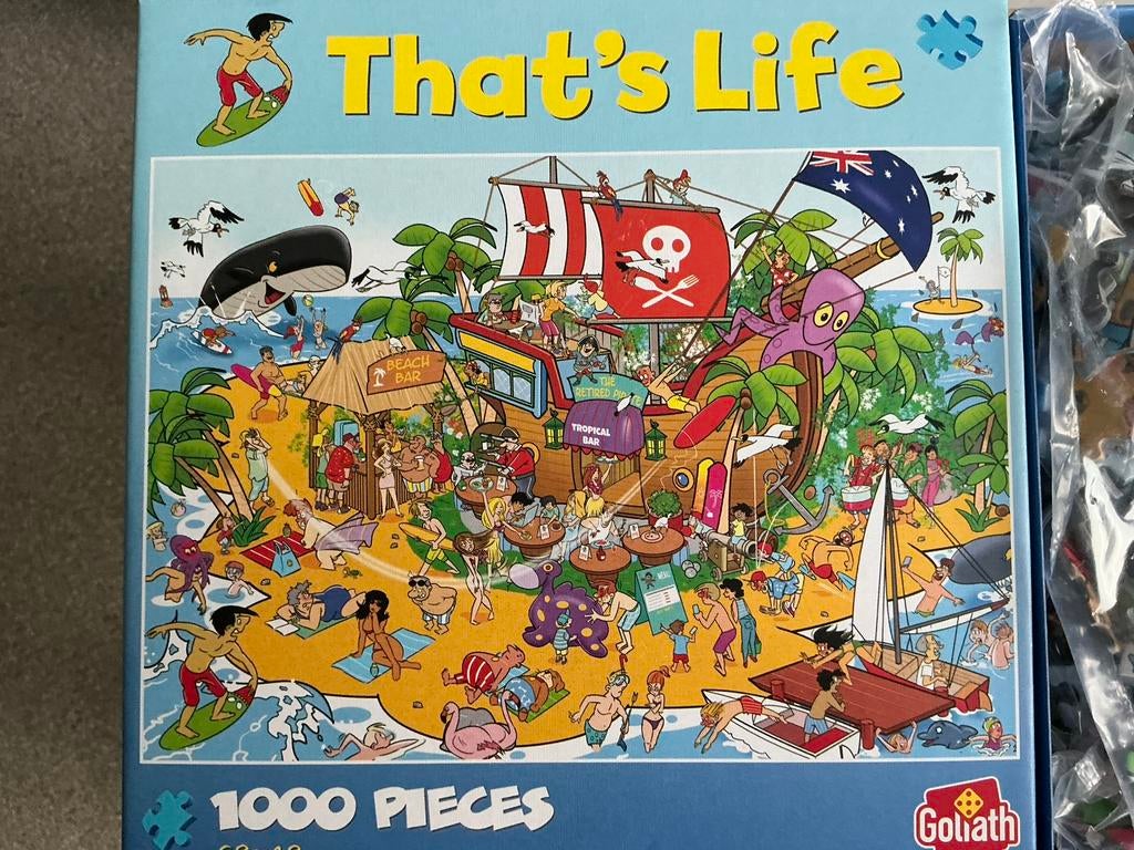 Puzzel That’s life chaos op het strand humor in de zee 1000, Ophalen of Verzenden, 500 t/m 1500 stukjes, Zo goed als nieuw, Legpuzzel
