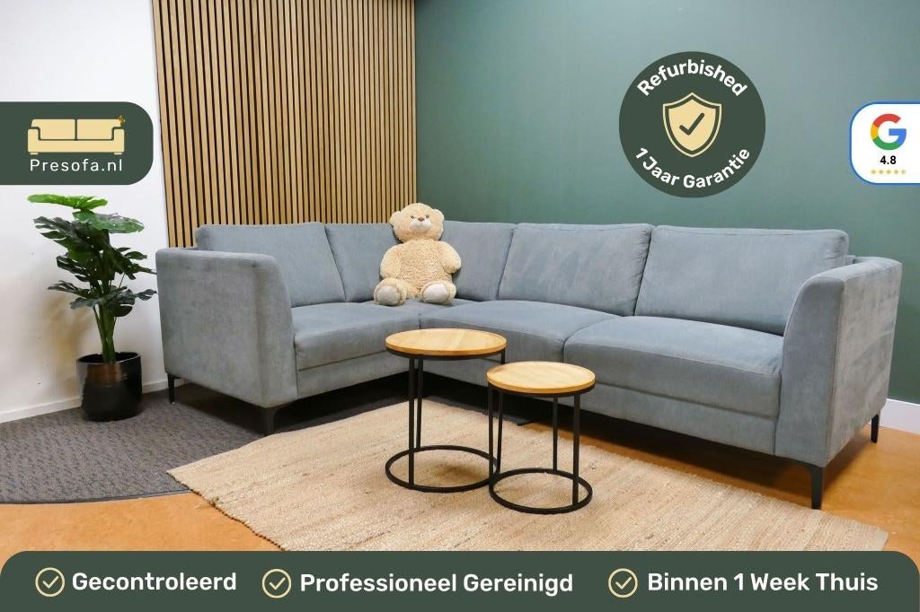 Kleine Hoekbank Licht Grijs Blauw Pronto [Refurbished], Huis en Inrichting, 250 tot 300 cm, Pronto, -, -