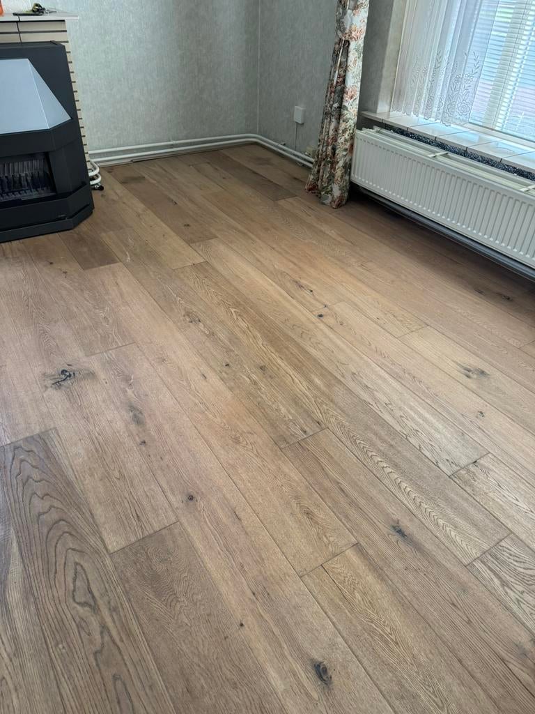 (Fineer) Parket vloer 35m2, Gebruikt, 25 tot 50 m², Bruin, Ophalen